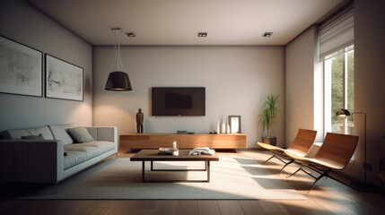 Fototapeta premium Modern minimalistic living room design. Generative AI
