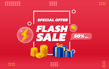 Flash sale banner up to 50 % off special offer template design for website or social media background