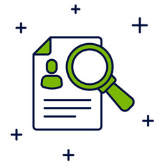 Filled outline Document, paper analysis magnifying glass icon isolated on white background. Evidence symbol. Vector