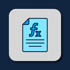 Filled outline Function mathematical symbol icon isolated on blue background. Vector