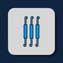 Filled outline Crochet hook icon isolated on blue background. Knitting hook. Vector