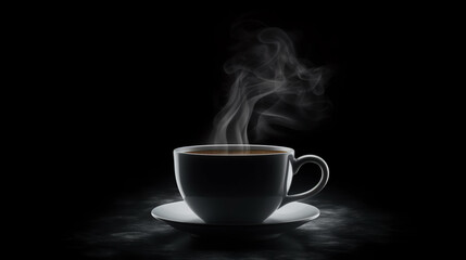 White cup of coffee on a black background with smoke.generative ai