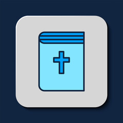 Filled outline Holy bible book icon isolated on blue background. Vector