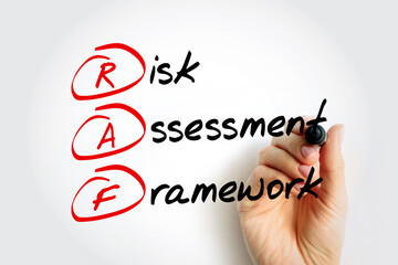 RAF - Risk Assessment Framework is an approach for prioritizing and sharing information about the security risks posed to an information technology organization, acronym concept background