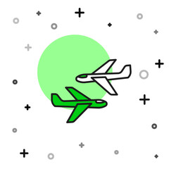 Filled outline Plane icon isolated on white background. Flying airplane icon. Airliner sign. Vector