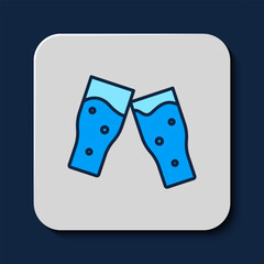 Filled outline Glass of beer icon isolated on blue background. Vector