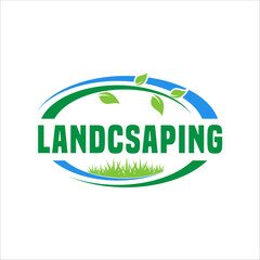 landscape services, grass concept logo design template