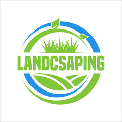 landscape services, grass concept logo design template