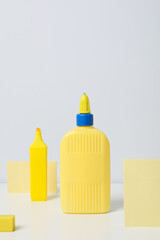 Concept of different office stationery with glue