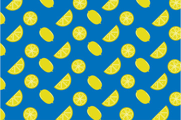 seamless pattern yellow lemon in blue