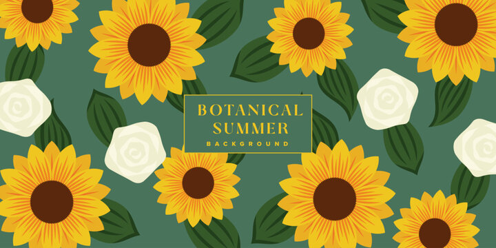 Summer Botanical Sun Flower Illustration