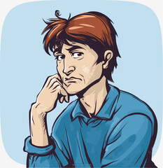 Teenager think. Thoughtful student, teen boy idea or university students guy solved question. Thinking teenager solution, studying adolescent guy vector cartoon illustration