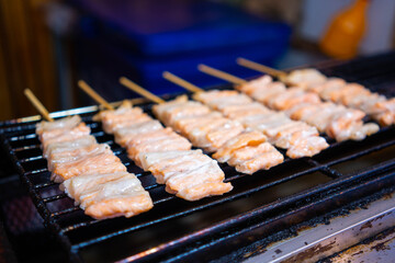 grilled salmon belly sell at night market