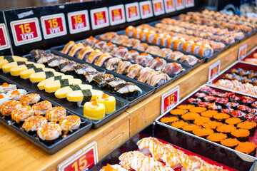 variety sushi homemade sell at market