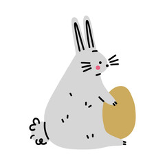 Cute bunny with easter egg. Hand drawn flat vector illustration.