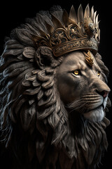 A lion wearing a crown. Generative AI
