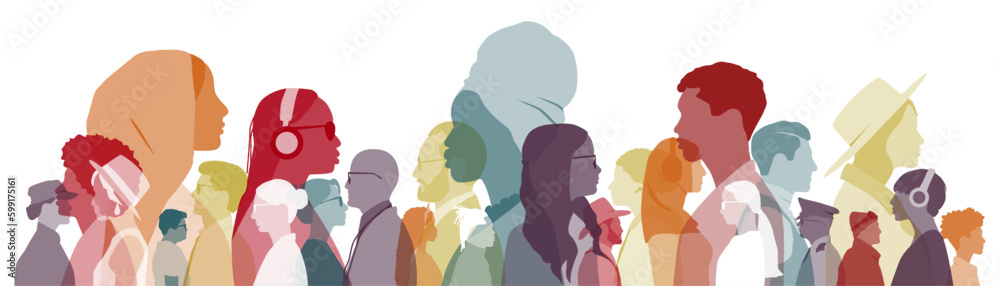 Wall mural people stand side by side together. flat vector illustration.