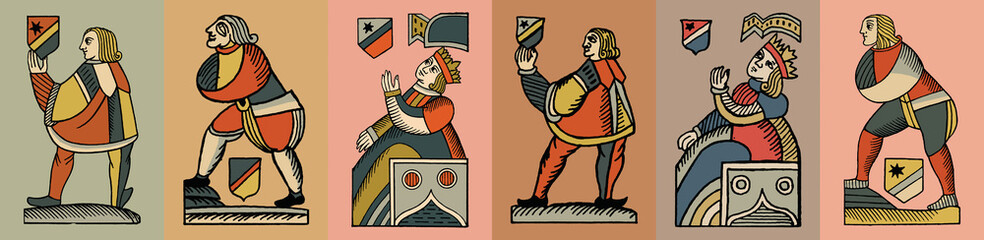 Ancient king and queen. Vector illustration in retro style.