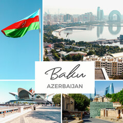 Collage of Images from Baku, Azerbaijan. Popular Tourist Destination Set Pictures.