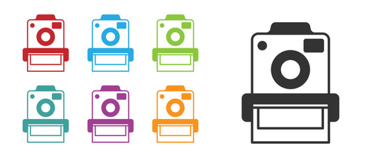 Black Photo camera icon isolated on white background. Foto camera. Digital photography. Set icons colorful. Vector