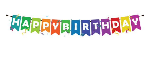 Happy birthday vector transparent background. colorful happy birthday border frame with confetti	
