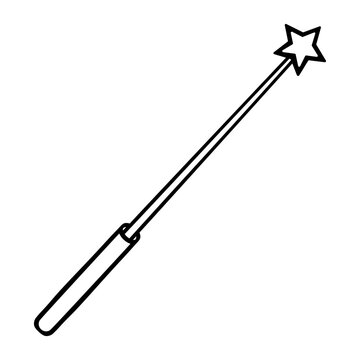 Magic wand. Sketch. Wand with a star on the end. A tool to create a wonderful atmosphere. Vector illustration. Doodle style. Outline on isolated background. Idea for web design.