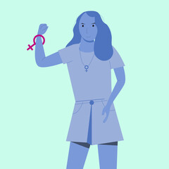 Women's flat art design in blue character in the Women Health concept. Vector illustration.