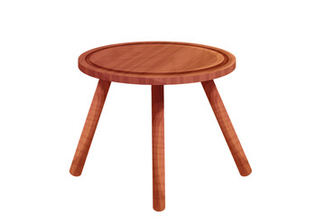 Wooden table round desk tectured in comic cartoon style isolated on white background. Rustic furniture with legs.