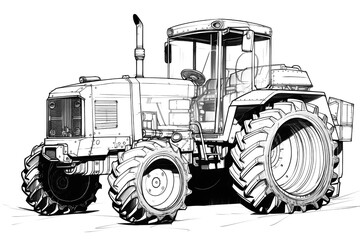 Inked lines converge, grayscale hues meld, crafting a tractor's detailed sketch. Pencil and ink unite, revealing technical artistry on paper. Generative AI