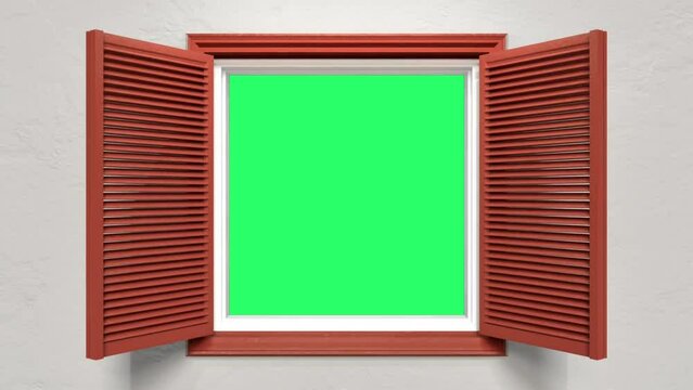 Realistic red window open on white wall.