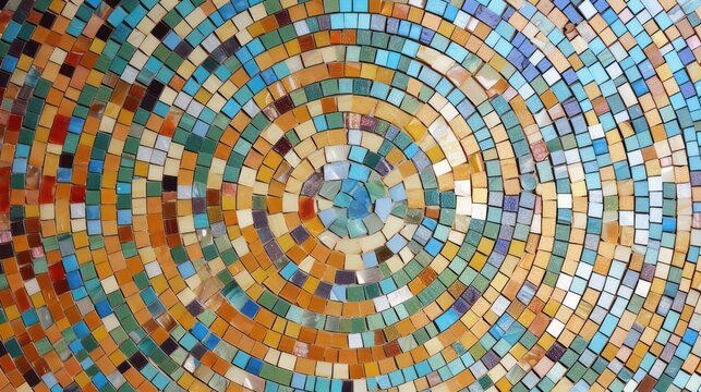 Colorful wall and floor mosaic tiles background. Generative AI.