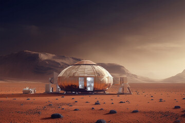 Building on planet Mars. Colonization concept. Generative AI illustration