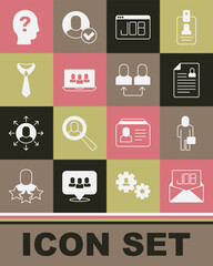 Set Search job, Businessman, Resume, Project team base, Tie, Worker and Exchange work icon. Vector