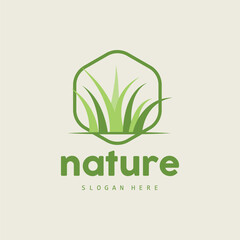 Green Grass Logo, Nature Plant Vector, Agriculture Leaf Simple Design, Template Icon Illustration