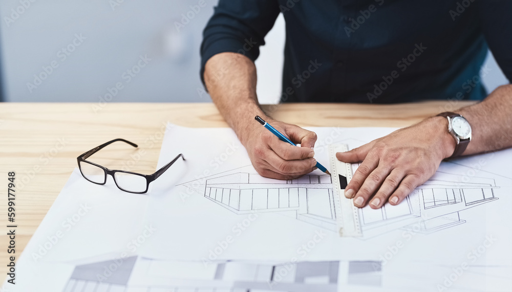 Aufkleber The only way to do it is through creative thinking. an unrecognizable male architect working on a design.
