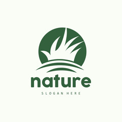 Green Grass Logo, Nature Plant Vector, Agriculture Leaf Simple Design, Template Icon Illustration