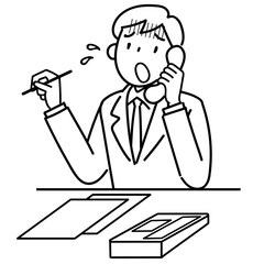 困った表情で電話対応するビジネスマンの上半身