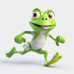 Naklejka premium Cartoon frog running on a white background. 3d rendering. Generative AI