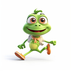 Fototapeta premium Cartoon cute , funny frog running on a white background. 3d rendering. Generative AI