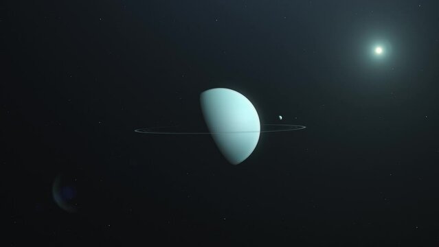 Zoom-out Animation of Planet Uranus in Outerspace