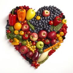 Naklejka na ściany i meble Heart of fruits and vegetables, white background
