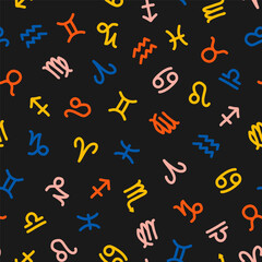 Seamless pattern with colorful zodiac symbols