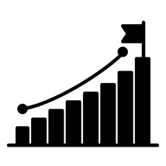 Bar graph icon with flag for showing data analysis