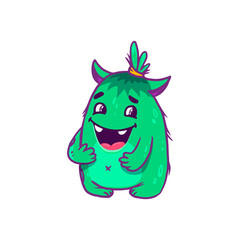  Cute cartoon monster on white background. Icon monster. Funny Alien. 