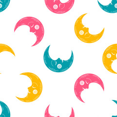 Seamless pattern with colorful celestial moon