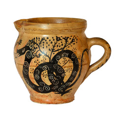 19th Century, French, Brown-Glazed Ceramic Jug or Water Cruche, ornated with a dragon or a snake,...