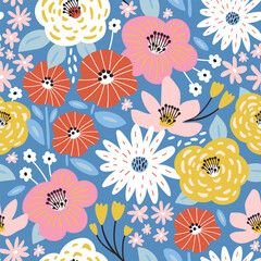 Seamless floral fashion pattern. Botanical texture for fabric, textile. Vector illustration
