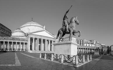Neaples - The Basilica Reale Pontificia San Francesco da Paola and monument to Charles VII of Naples  - Piazza del Plebiscito square.