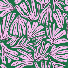 Seamless tropical leaves abstract pattern. Botanical creative floral texture. Vector illustration - 599182367