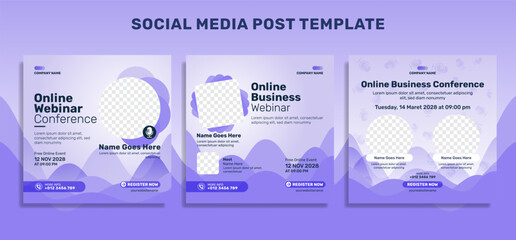 Online webinar social media post template and corporate web banner template for business